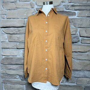 Paintcolors Women’s Button Down‎ Shirt Sz S Orange Cotton Roll Tab Sleeve